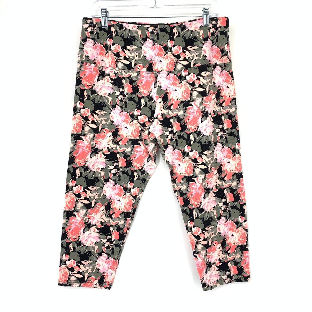 Intro Leggings Womens Large Multicolor Capri Floral Print Wide Flat Waistband